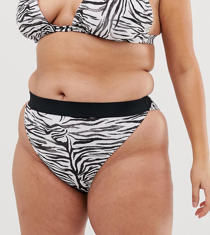 South Beach Curve Exclusive Mix And Match Color Block Bikini Bottom In Zebra - Multi
