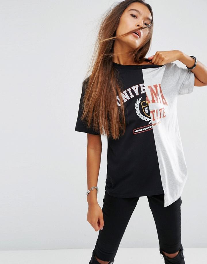 Asos T-shirt With Cut About Varsity Print - Multi