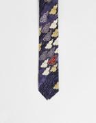 Twisted Tailor Tie In Navy With Multicolor Cloud Print