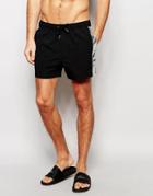 Asos Short Length Swim Shorts In Black With Silver Panels - Black