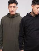 Asos Longline Hoodie 2 Pack Khaki/ Black Save - Multi