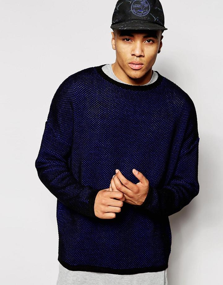 New Look Boxy Fit Sweater In Open Weave - Blue