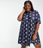 Urban Threads Plus Mini Smock Dress In Sun Print-black