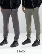 Asos 2 Pack Skinny Jersey Joggers In Charcoal Gray And Khaki - Multi