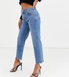 Asos Design Petite High Rise 'effortless' Stretch Kick Flare Jeans In Mid Vintage Wash-blue