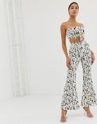 4th & Reckless Printed Wide Leg Pants In White - Multi