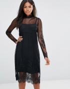 Amy Lynn High Neck Lace Overlay Dress - Black