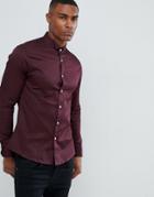 Asos Design Slim Sateen Shirt In Burgundy With Wing Collar And Double Cuff - Red