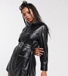 Collusion Leather Look Belted Shirt Dress In Black