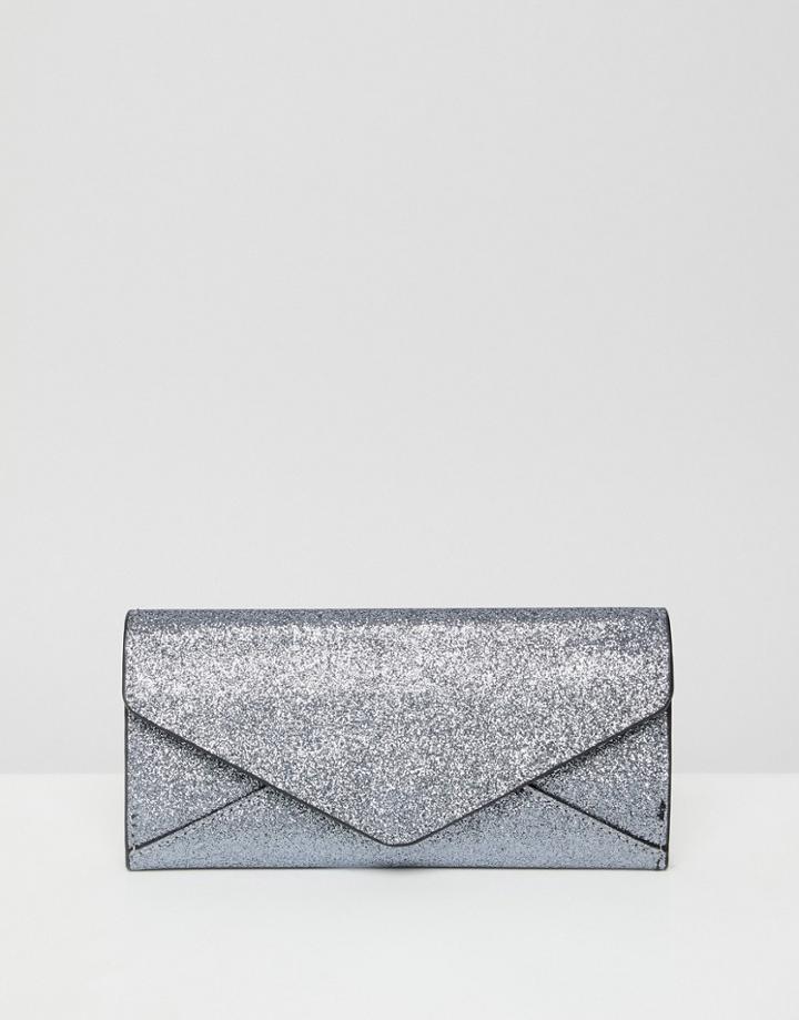 New Look Glitter Envelope Purse - Gray