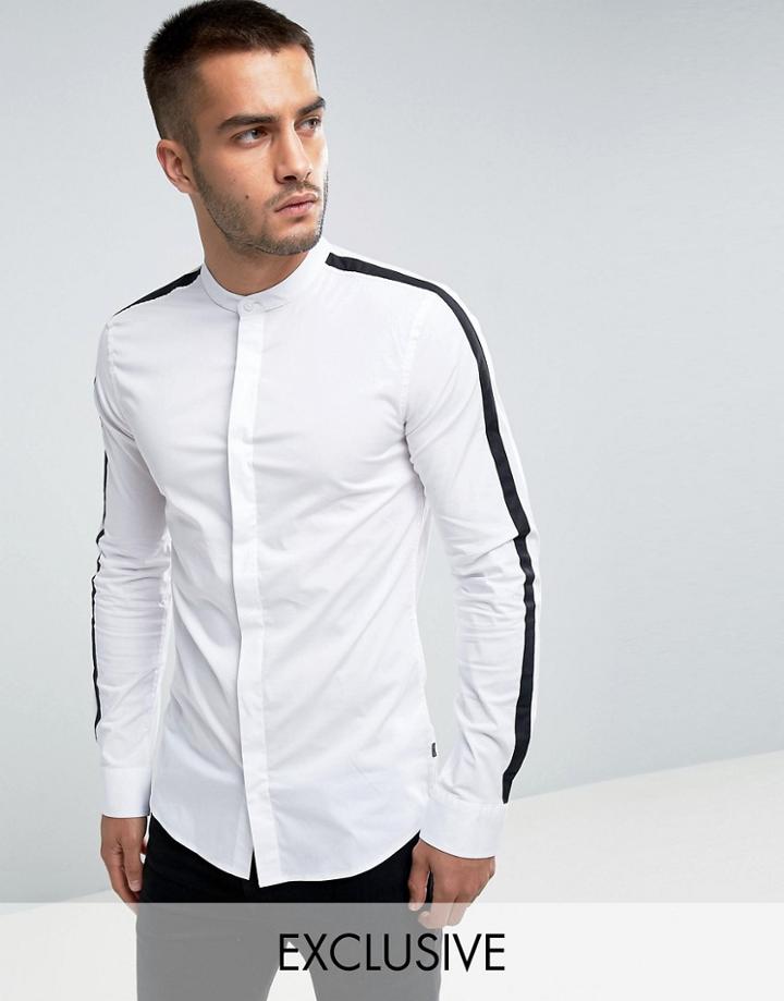 Only & Sons Skinny Smart Shirt With Cut And Sew Arm Detail - White