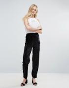 Daisy Street Crushed Velvet Pants - Black