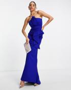 Goddiva Bandeu Maxi Dress With Plait Detail In Blue-blues
