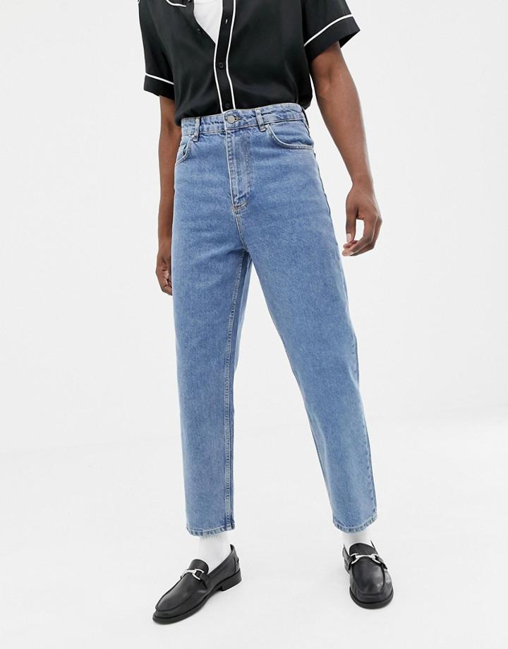 Asos Design High Waisted Jeans In Vintage Mid Wash Blue