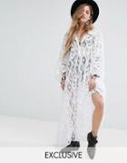 Reclaimed Vintage Inspired Maxi Caftan Dress In Crochet Lace - White