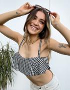 Pull & Bear Gingham Cami Crop Top In Black-orange
