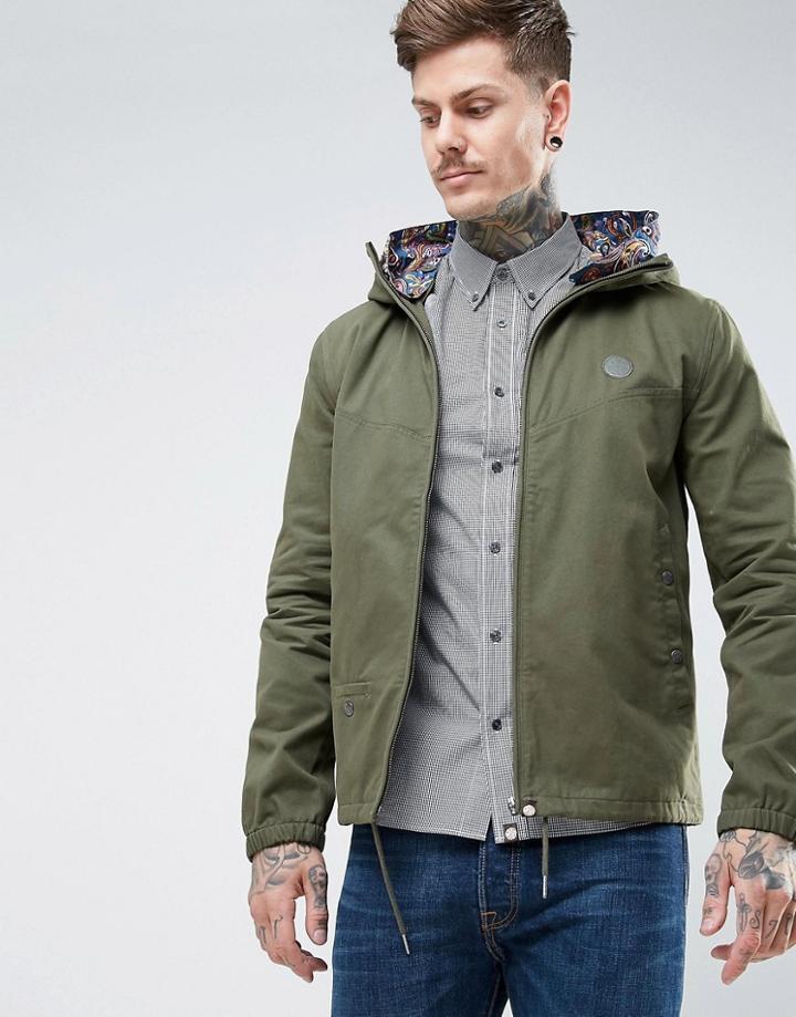 Pretty Green Beckford Jacket With Printed Paisley Hood In Green - Green
