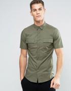 Only & Sons Skinny Short Sleeve Smart Military Shirt - Green