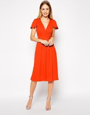 Asos Premium Satin Cross Front Midi Dress - Red