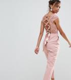Asos Petite Lace Top Jumpsuit With Lattice Back - Pink