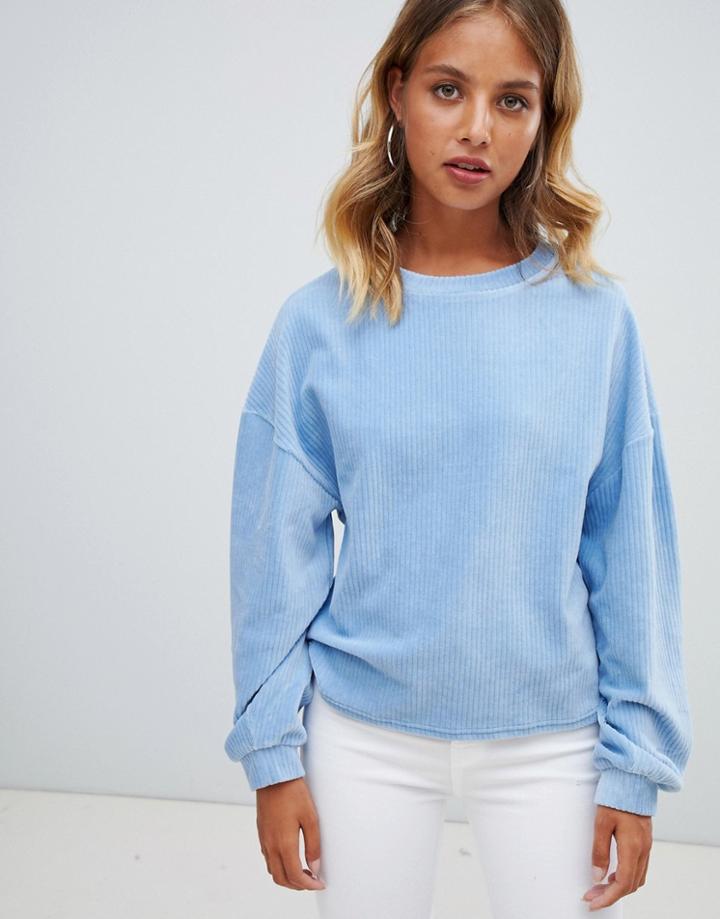 New Look Rib Cord Balloon Sleeve Sweater - Blue
