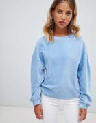 New Look Rib Cord Balloon Sleeve Sweater - Blue