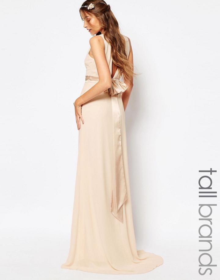 Tfnc Tall Wedding Sateen Bow Back Maxi Dress - Nude