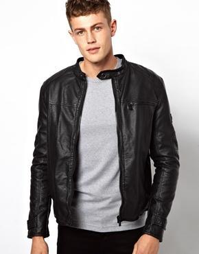 Barney's Leather Look Biker Jacket - Black