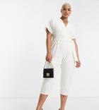 Closet London Plus Tie Waist Kimono Jumpsuit In Cream-white