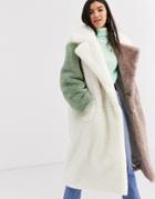 Asos Design Pastel Borg Patched Maxi Coat