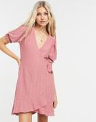 Oasis Eyelet Wrap Skater Dress In Dusky Pink