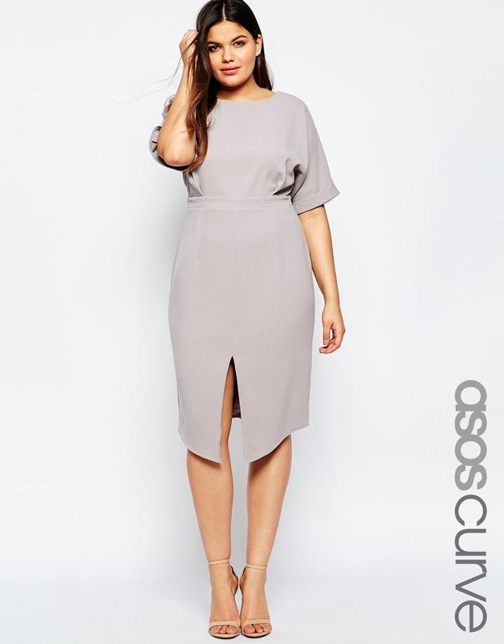 Asos Curve Split Front Wiggle Dress - Gray Lilac