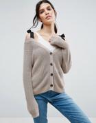 Asos Cardigan In Boxy Shape With Cold Shoulder Detail - Beige