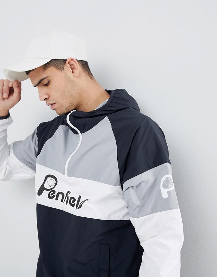 Penfield Block Overhead Hooded Jacket Front Logo In Black/white/gray - Black