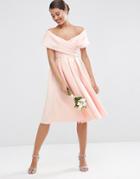 Asos Wedding Scuba Off The Shoulder Midi Prom Dress - Pink