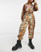 Jagger & Stone Relaxed Coordinating Sweatpants With Logo In Tiger Print-brown