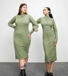 Collusion Rib Exposed Seam Midi Dress In Sage-green