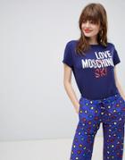 Love Moschino Embellished Ski Slogan T-shirt - Blue