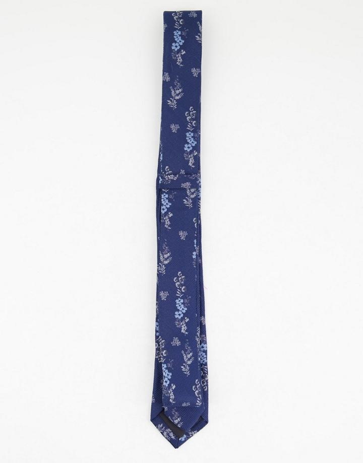 Asos Design Slim Tie In Navy Floral