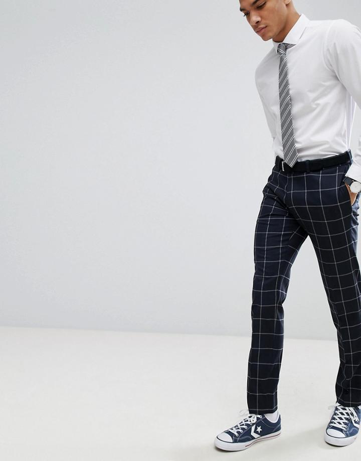 Asos Wedding Skinny Suit Pants In Navy Windowpane Check - Navy