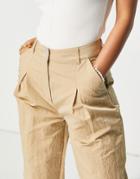 Asos Design Wide Leg Pant In Textured Camel-brown