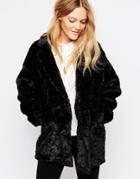 Just Female Mawi Faux Fur Coat In Black - Black