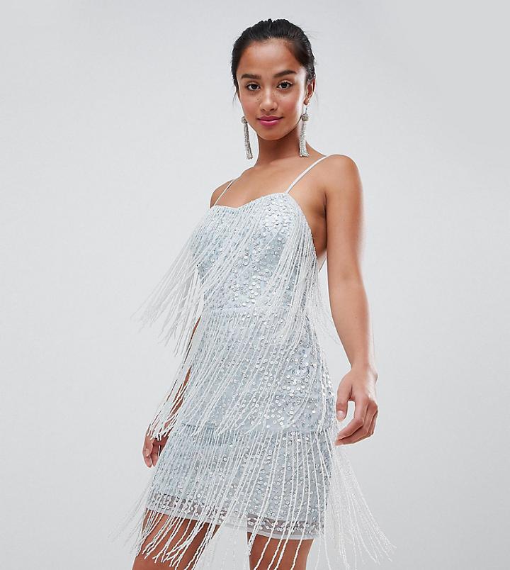 Asos Design Petite Sequin Fringe Mini Dress - Gray