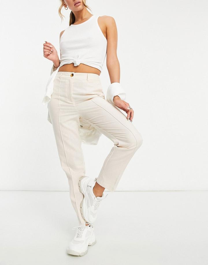 Asos Design Linen Cigarette Pants In Pink
