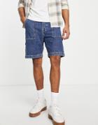 Jack & Jones Intelligence Denim Worker Shorts In Mid Blue-blues