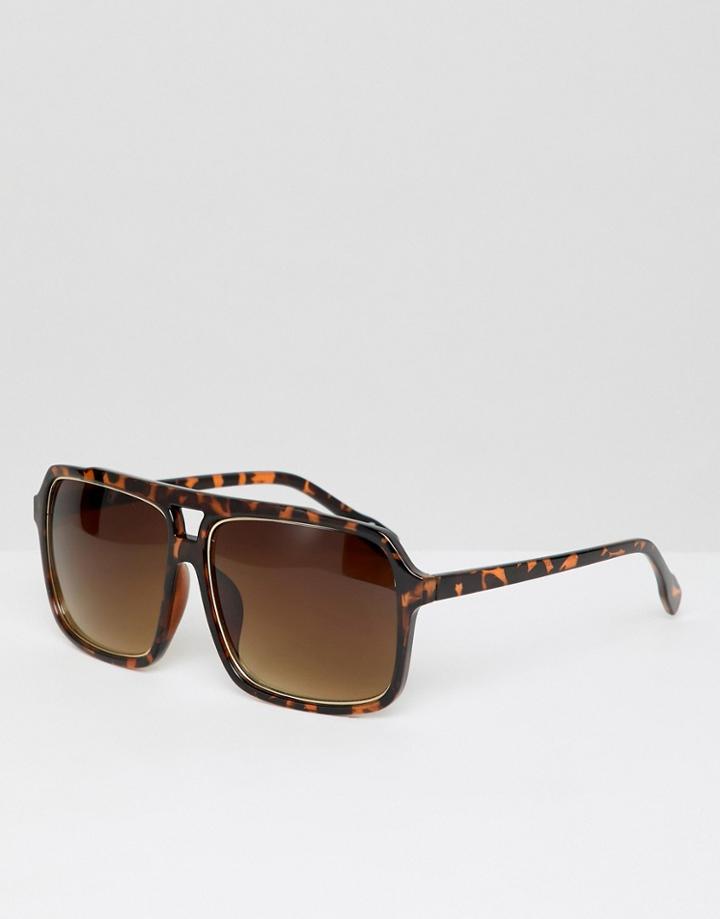 Asos Design Navigator Sunglasses In Tort - Brown
