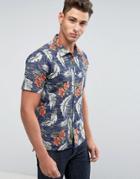 Only & Sons Short Sleeve Shirt In Slim Fit With All Over Print - Navy