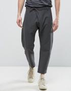 Asos Drop Crotch Pants With Leather Belt In Gray - Gray