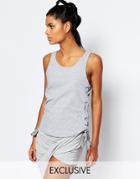 Story Of Lola Drop Armhole Tank With Lace Up Side Detail - Gray Marl