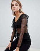 Missguided Dobby Mesh Top - Black